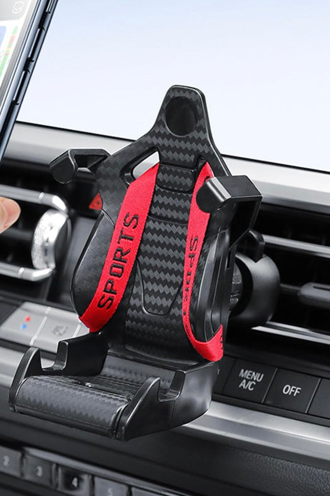 Carbon Schalensitz Halterung mit roten Renngurten